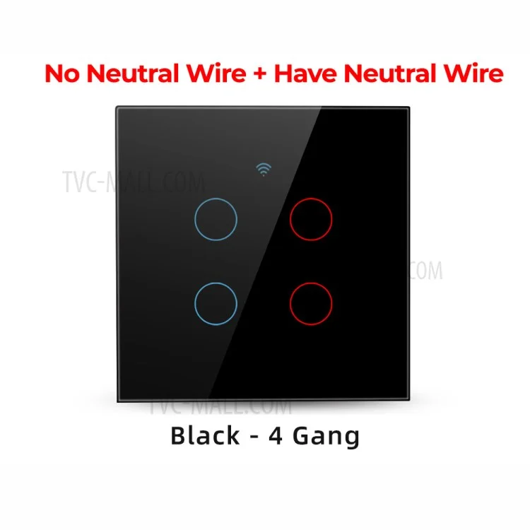 SMATRUL TMW403 EU Plug WiFi+433MHZ Interrupteur mural intelligent à commande tactile avec minuterie et compte à rebours pour Alexa Google Home, 4 prises WiFi - Noir