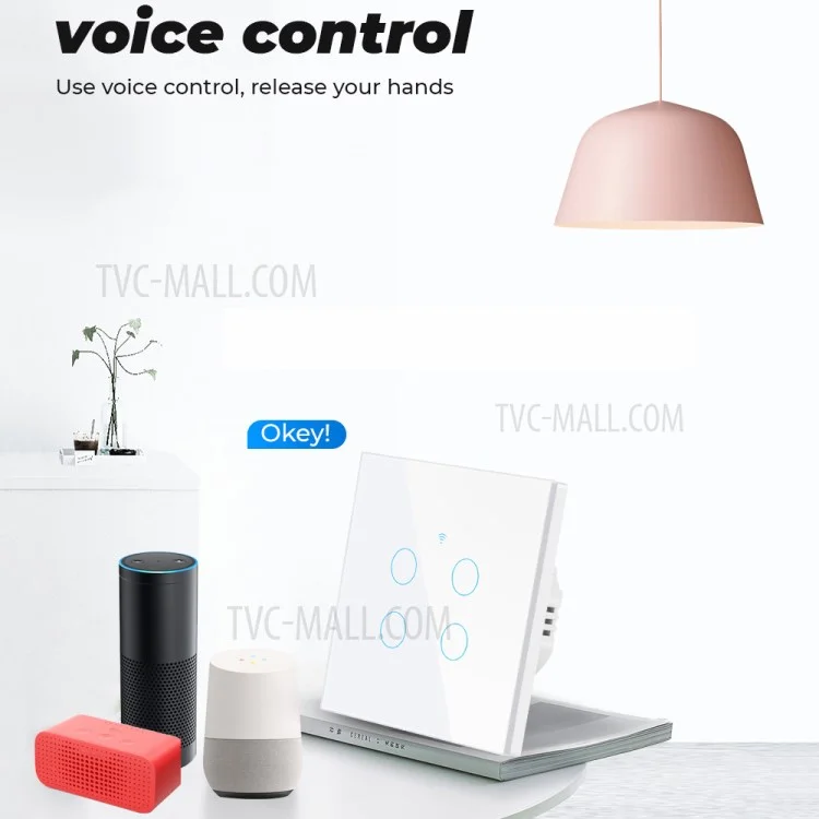 SMATRUL TMW403 EU Plug WiFi+433MHZ Interrupteur mural intelligent à commande tactile avec minuterie et compte à rebours pour Alexa Google Home, 4 prises WiFi - Noir