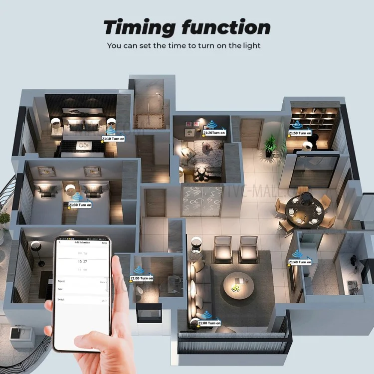 SMATRUL TMW403 EU Plug WiFi+433MHZ Interrupteur mural intelligent à commande tactile avec minuterie et compte à rebours pour Alexa Google Home, 4 prises WiFi - Noir