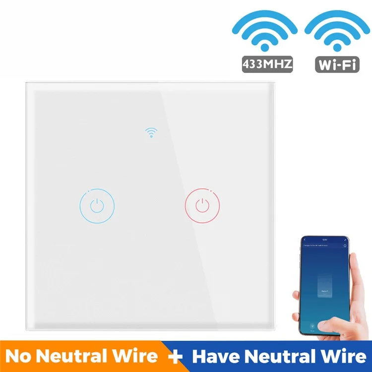 Smatrul TMW401 Tuya WiFi 433mhz Plug de Parede de Toque Sem Fio EU Interruptor Para o Google Home Alexa, 2 wi -fi de Gangue - Branco