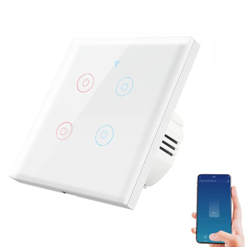 SMATRUL TMW-01 Tuya WiFi Smart Touch Light Switch Wall Remote Control for Alexa Google Home EU Plug, 4 Gang WiFi - White