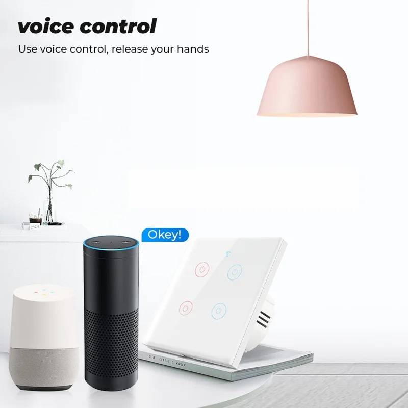 SMATRUL TMW-01 Tuya WiFi Smart Touch Light Switch Wall Remote Control for Alexa Google Home EU Plug, 4 Gang WiFi - White