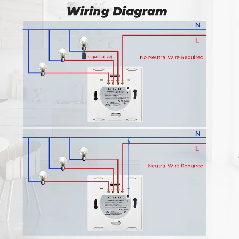 SMATRUL TMW-01 Tuya WiFi Smart Touch Light Switch Wall Remote Control for Alexa Google Home EU Plug, 4 Gang WiFi - White