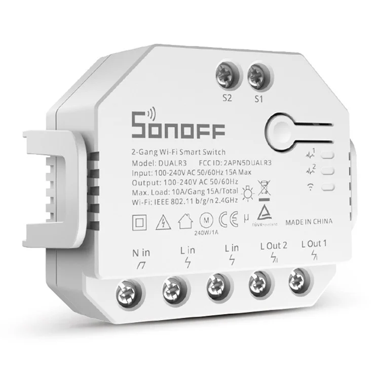 Sonoff Dualr3 2 Gang WiFi Smart Light Interruptor 2 Way DIY Disjuntor Módulo Remoto Controle Com Medidor De Potência