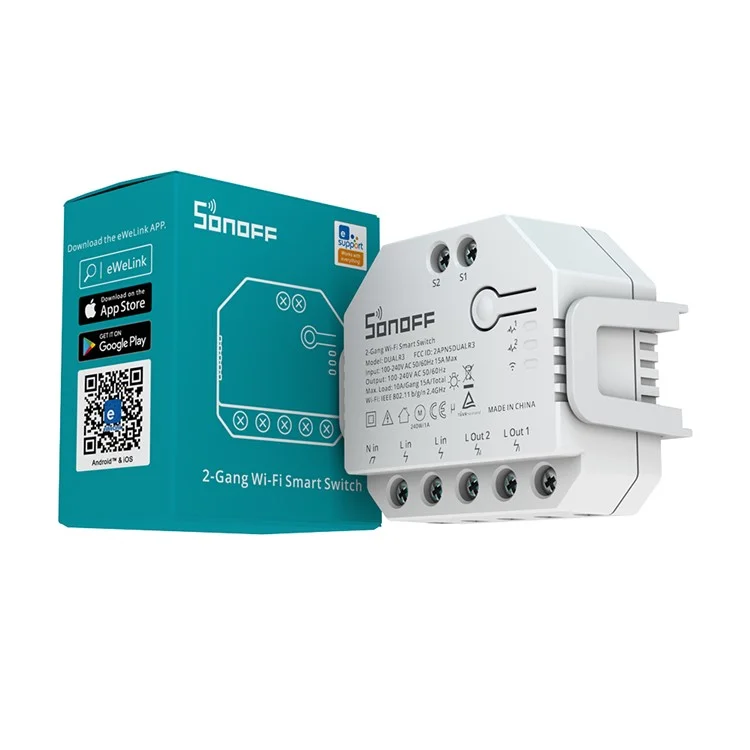 SONOFF DUALR3 Interruptor Inteligente WiFi de 2 Circuitos Módulo de Disjuntor de 2 Vias com Medidor de Energia Controle Remoto 