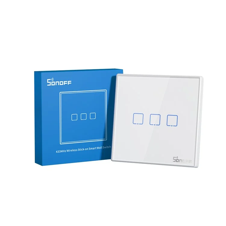 SONOFF T2EU1C-RF 3 Gang 433MHz Wireless Stick-on Smart Wall Switch Two-way Control Wiring Free Controller