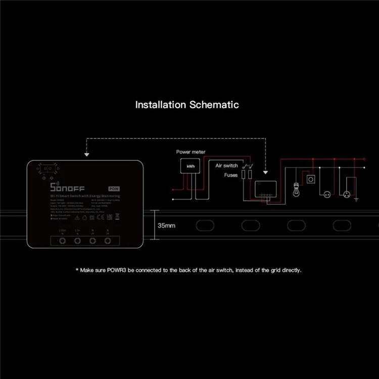 SONOFF POWR3 High Power Smart Switch Medição de Energia WiFi Home Voice Control Switch