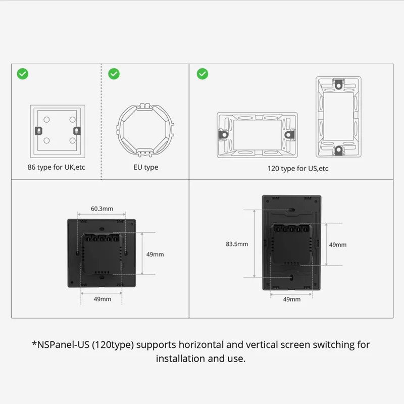 SONOFF NSPanel WiFi Smart Szenenwall-Schalter 2-Schalter-Panel Kabelloser Touchscreen-Steuerung für Smarttemperatur-Funktion - US-Stecker 
