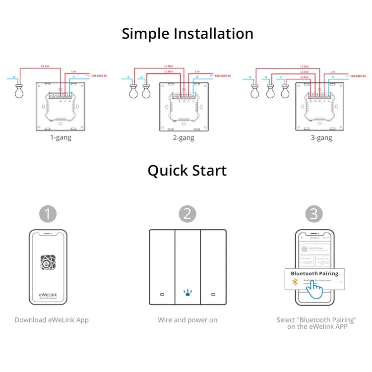 Sonfoff M5-3C-80 Smart Wifi Wifi Wall Switch Wireless Light Light Control Control Táctil Separado - Enchufe de la ue