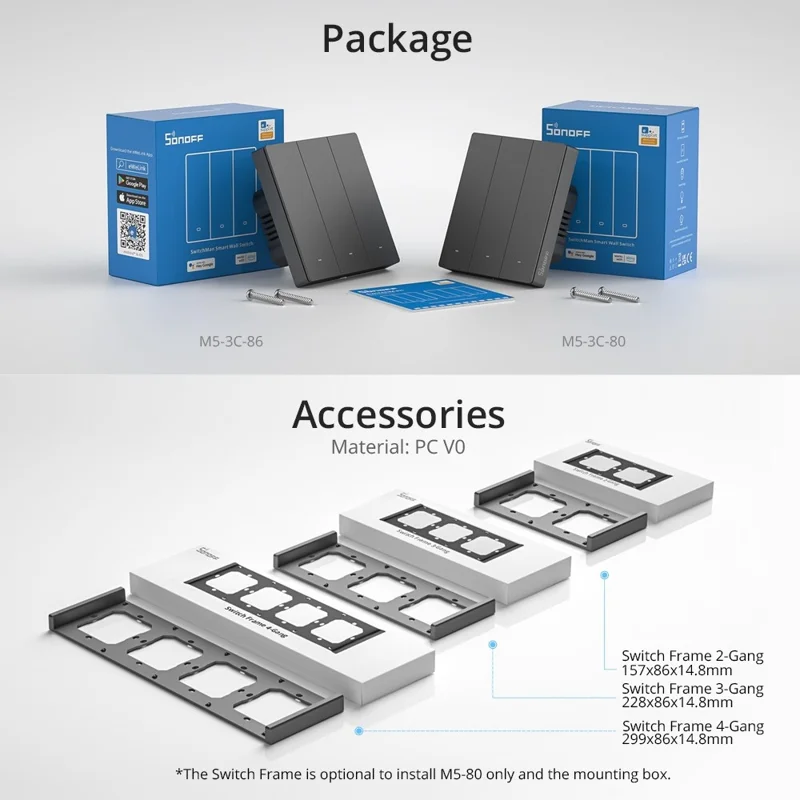 Sonoff M5-3C-80 Smart Wi-fi Wi-fi Swell Switch Беспроводной Выключатель Света 3-й Управление Приложением 3-Gang Отдельный Сенсорный Переключатель - Великобритания