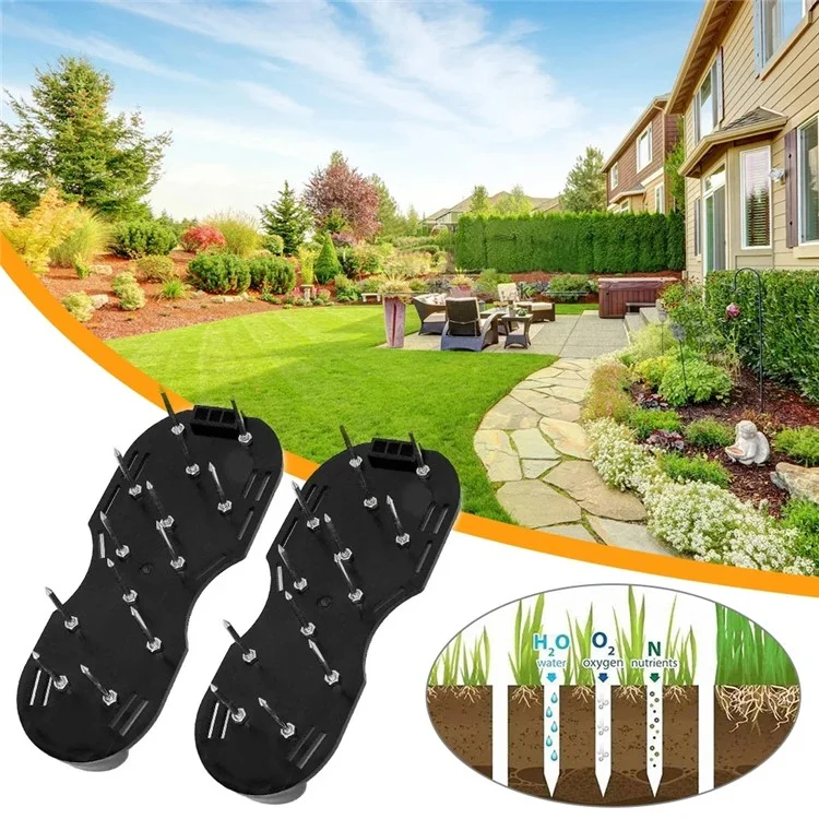 1 Paio di Scarpe a Aeratore Per Aeratore di Pratori Cinghie Regolabili da Giardino Per Allentarsi il Terreno - Nero