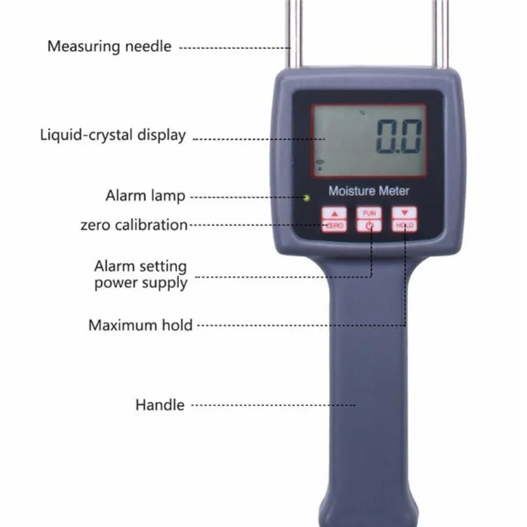 Misuratore di umidità portatile digitale per fieno con sonda igrometro per balle di fieno