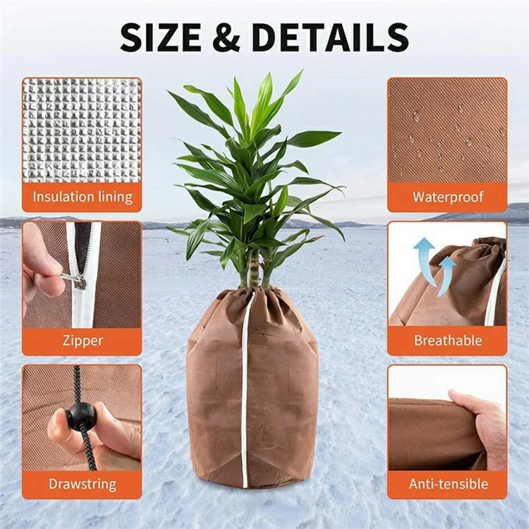 Plant Pot Cover Winter Protection Bag Frost Guard Cover with Zipper Drawstring, 45x50cm