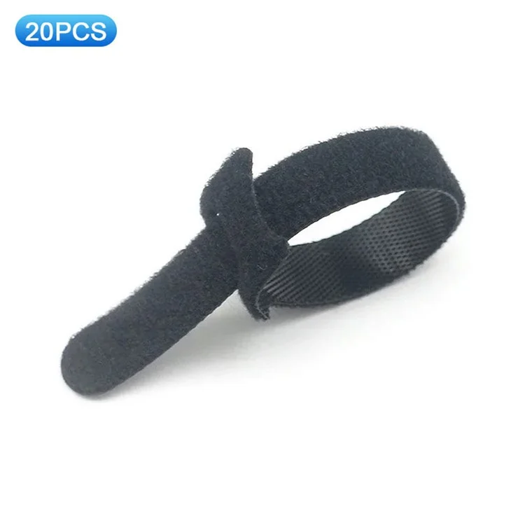 20Pcs 15 x 1cm Nylon Magic Tape Data Cable Management Ties Gardening Plant Tie Straps - Black