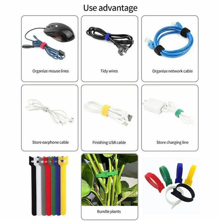 20Pcs 15 x 1cm Nylon Magic Tape Data Cable Management Ties Gardening Plant Tie Straps - Black