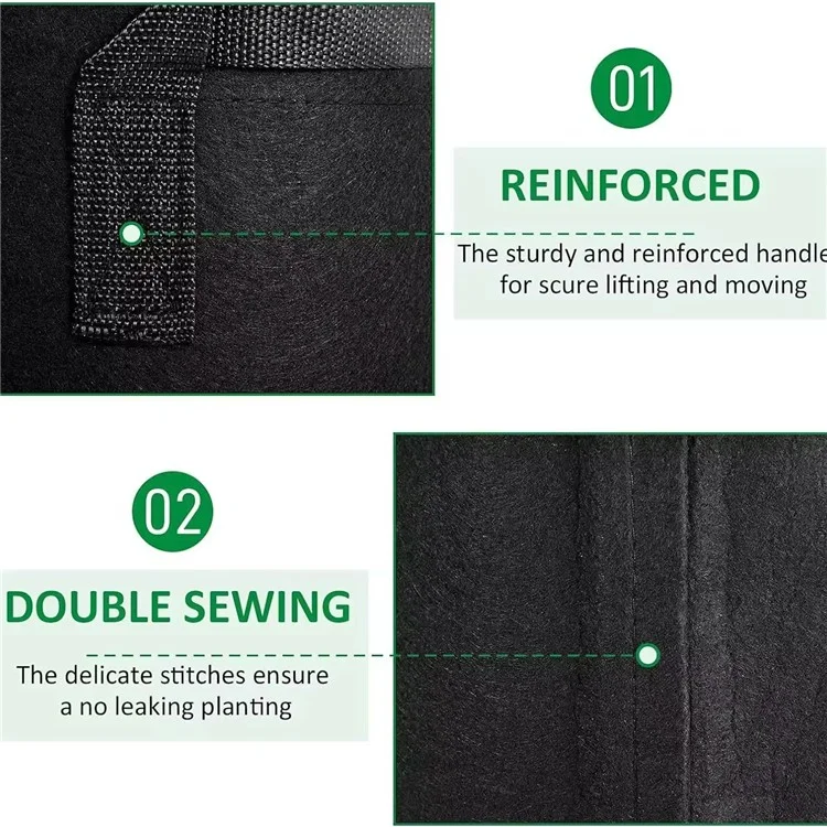 10 Peças de Sacos de Plantio de Feltro para Interiores e Exteriores de 40x30cm, Recipientes de Cultivo de 10 Galões com Alças Duplas - Preto