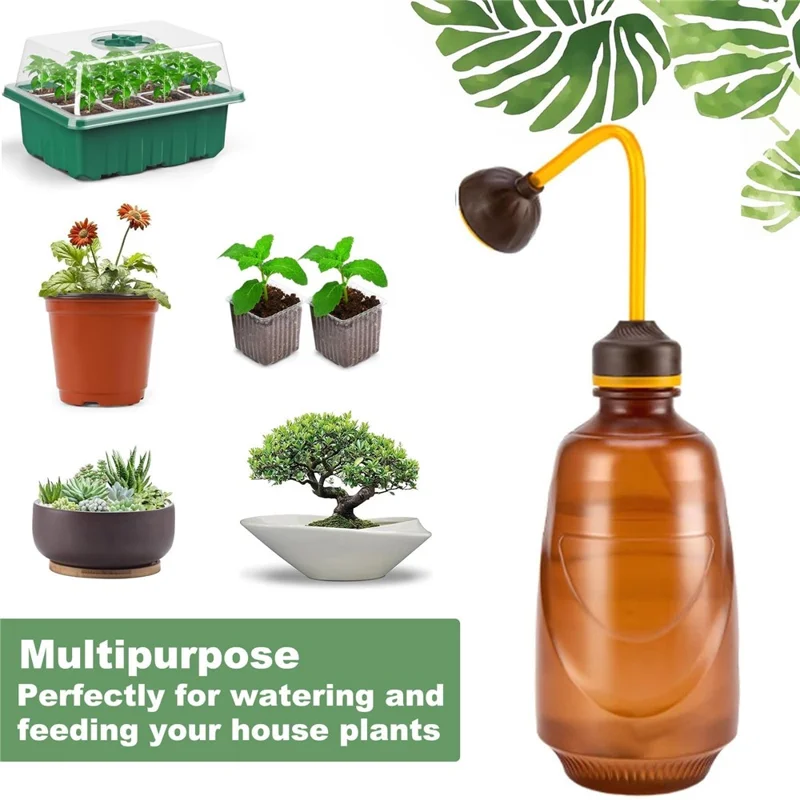Long Spout Watering Can Squeeze Handle Thin Nozzle Bent Neck Plant Sprayer for Indoor Gardening / Houseplants - Orange