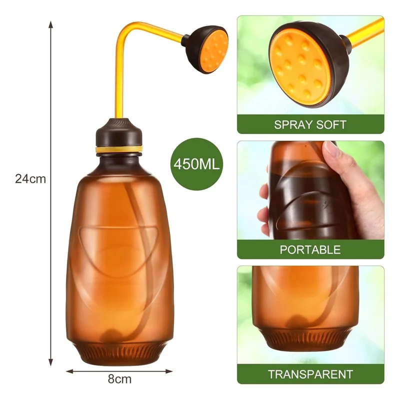 Long Spout Watering Can Squeeze Handle Thin Nozzle Bent Neck Plant Sprayer for Indoor Gardening / Houseplants - Orange