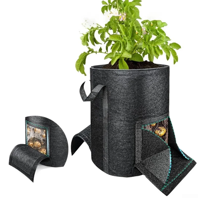 40 x 45cm 15 Gallon Potato Growing Bag Thickened Felt Planter Reusable Non-Woven Fabric Container for Garden