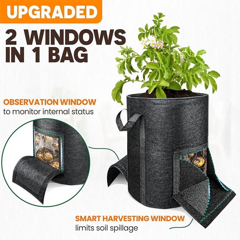 40 x 45cm 15 Gallon Potato Growing Bag Thickened Felt Planter Reusable Non-Woven Fabric Container for Garden