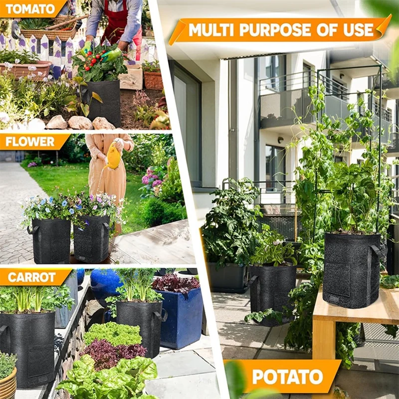 40 x 45cm 15 Gallon Potato Growing Bag Thickened Felt Planter Reusable Non-Woven Fabric Container for Garden