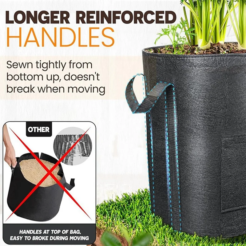40 x 45cm 15 Gallon Potato Growing Bag Thickened Felt Planter Reusable Non-Woven Fabric Container for Garden
