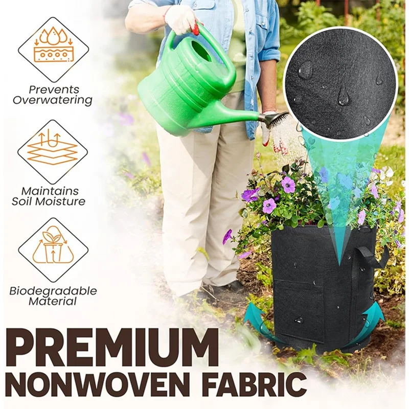 35 x 40cm 10 Gallon Potato Growing Bag Thickened Felt Planter Reusable Non-Woven Fabric Container for Garden