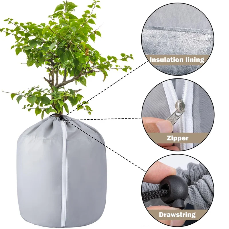 65 x 70cm Plant Frost Protection Cover Garden Tree Anti-Freeze Insulation Bag Oxford Fabric Eco-Friendly Pot Shield - Grey