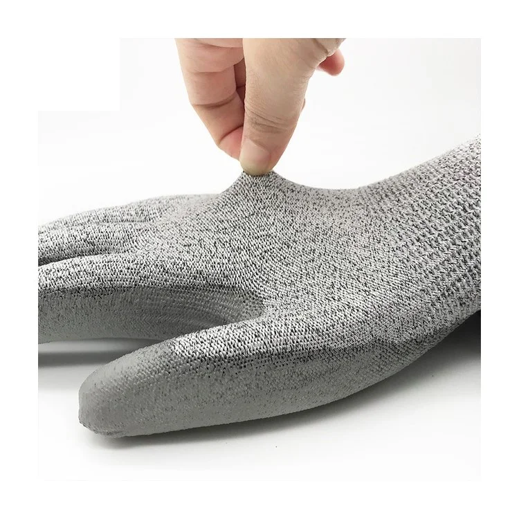 MH-F124 1 Pair PU Coated HPPE 5-Level Cut-Resistant Gloves Industry Hand Protection Full-finger Gloves