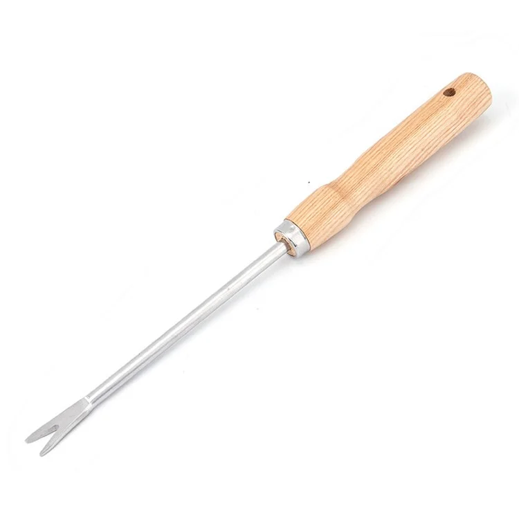 Ensemble de 5 outils de jardinage en acier inoxydable avec manche en bois - Fourche, pelle, râteau