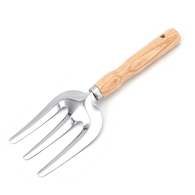 Ensemble de 5 outils de jardinage en acier inoxydable avec manche en bois - Fourche, pelle, râteau