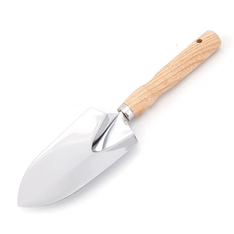 Ensemble de 5 outils de jardinage en acier inoxydable avec manche en bois - Fourche, pelle, râteau