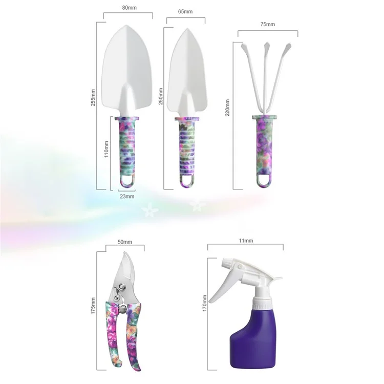 JC-1010 Set da 5 Pezzi / Set di Attrezzi da Giardino Stilosi con Motivi - Viola