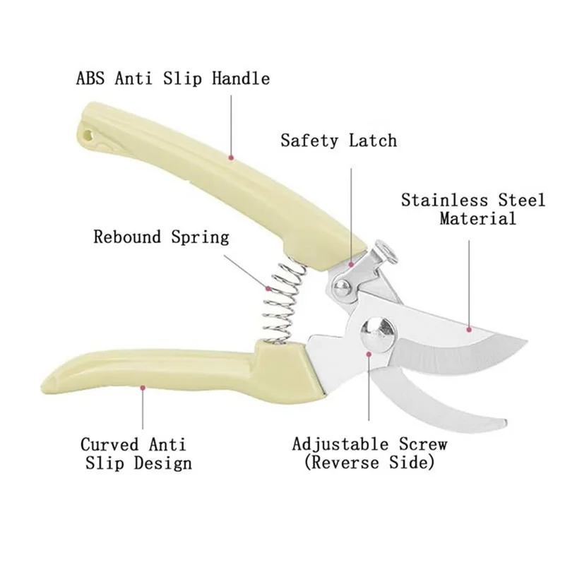 Garden Pruning Shears Scissors Stainless Steel Blade Handheld Pruners - Straight Blade