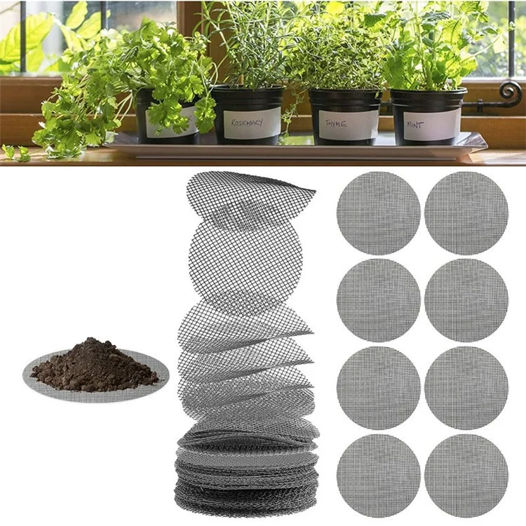 50Pcs Round Gardening Mat Impermeable Pad Flower Pot Mesh Pads Hole Gasket, 4.5cm Diameter