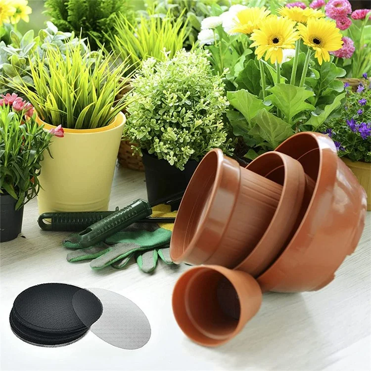 50Pcs Round Gardening Mat Impermeable Pad Flower Pot Mesh Pads Hole Gasket, 4.5cm Diameter