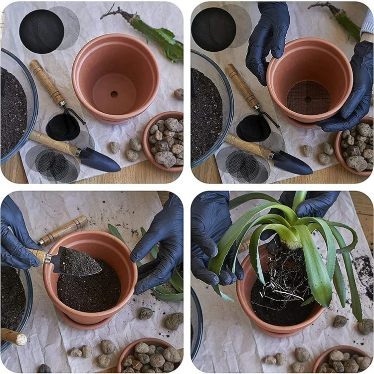 50Pcs Vasos de Flores Malhas Almofadas Jardim Mat Redondo Impermeável Pad Tela de Drenagem, 10cm de Diâmetro