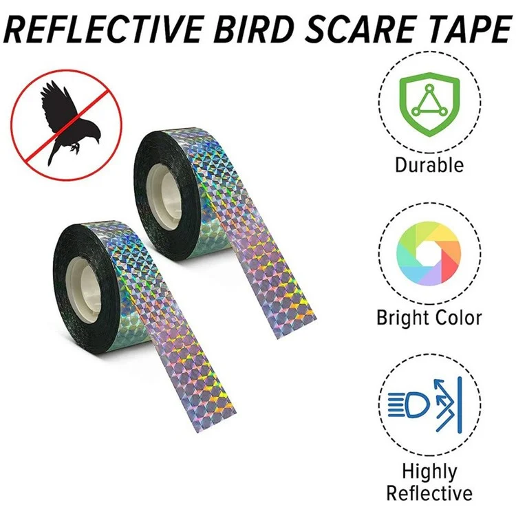 2.4cmx50m Reflective Bird Scare Tape Double-sided Holographic PET Bird Deterrent Tape - Square Grid