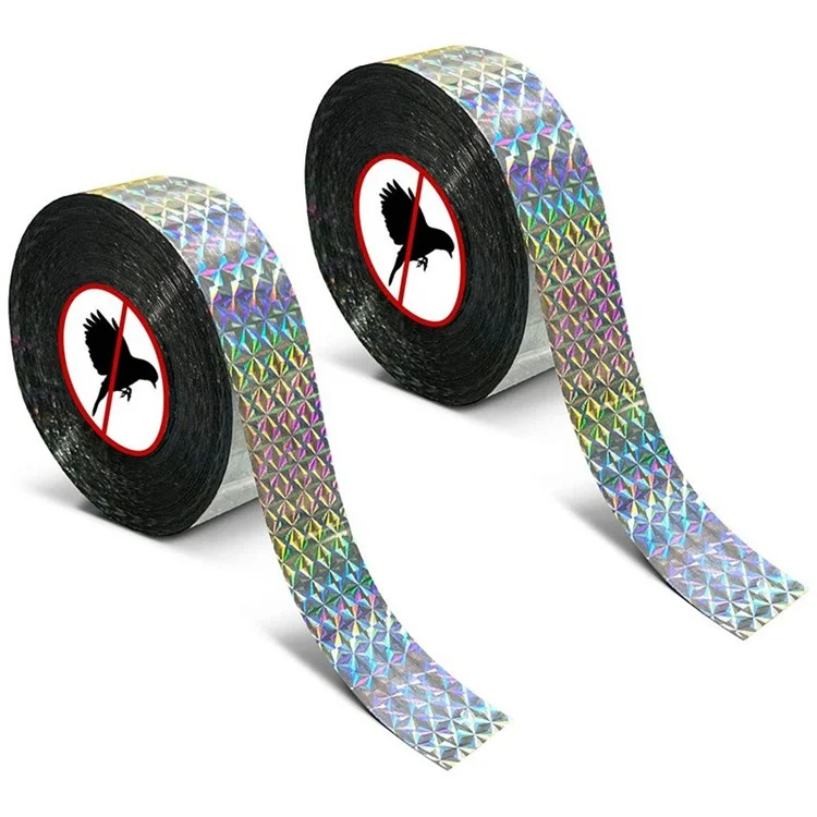 2.4cmx50m Reflective Bird Scare Tape Double-sided Holographic PET Bird Deterrent Tape - Square Grid