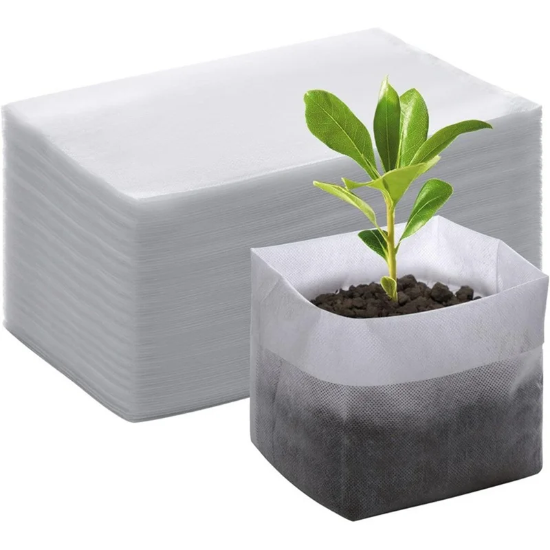 Breathable Plant Seedling Bags 14x16cm / Top: 8x12cm 100Pcs Non-Woven Fabric Growing Bags