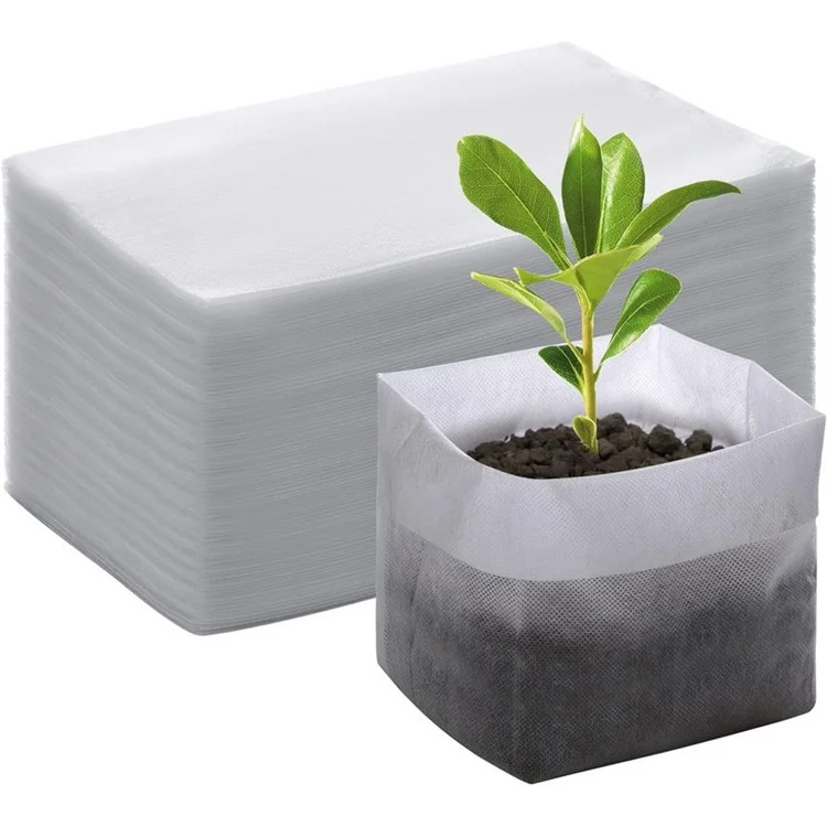 100Pcs Nursery Growing Bags Non-Woven Fabric Plant Seedling Bags, 16x20cm / Top: 10x15cm