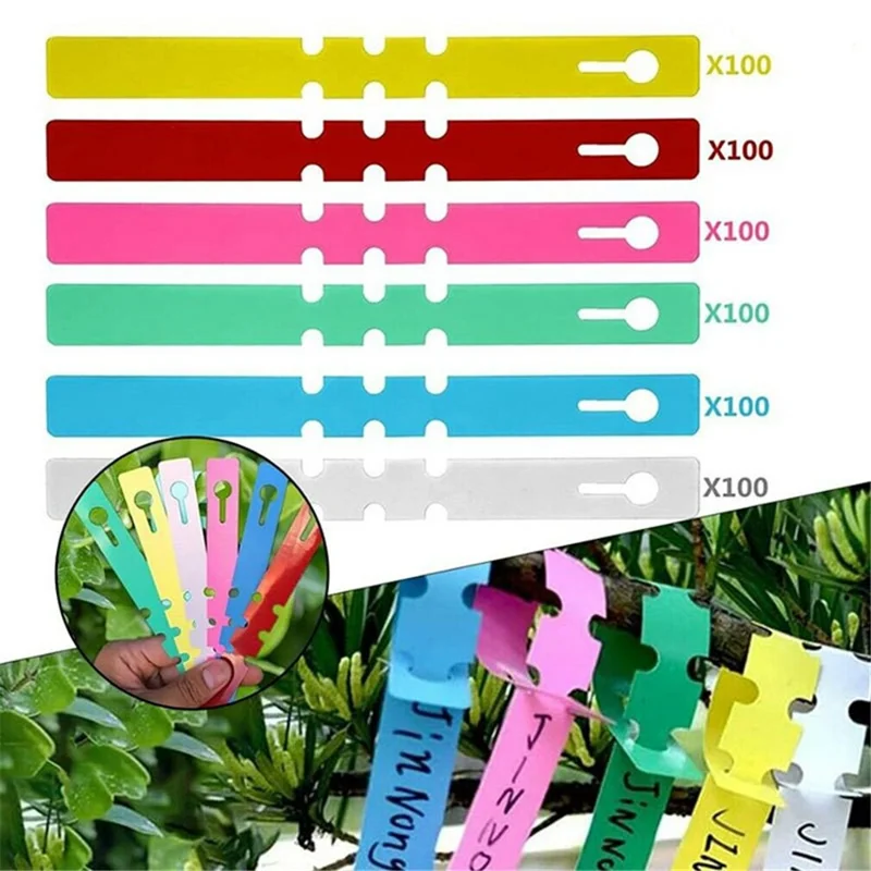 100Pcs Plastic Plant Tree Labels Tags Adjustable Garden Hanging Wrapping Tags - Pink