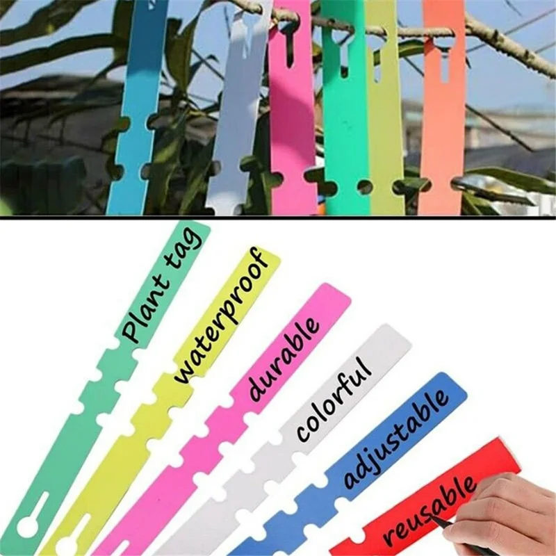 100Pcs Plastic Plant Tree Labels Tags Adjustable Garden Hanging Wrapping Tags - Pink