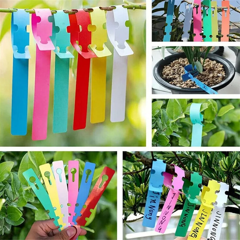 100Pcs Plastic Plant Tree Labels Tags Adjustable Garden Hanging Wrapping Tags - Pink