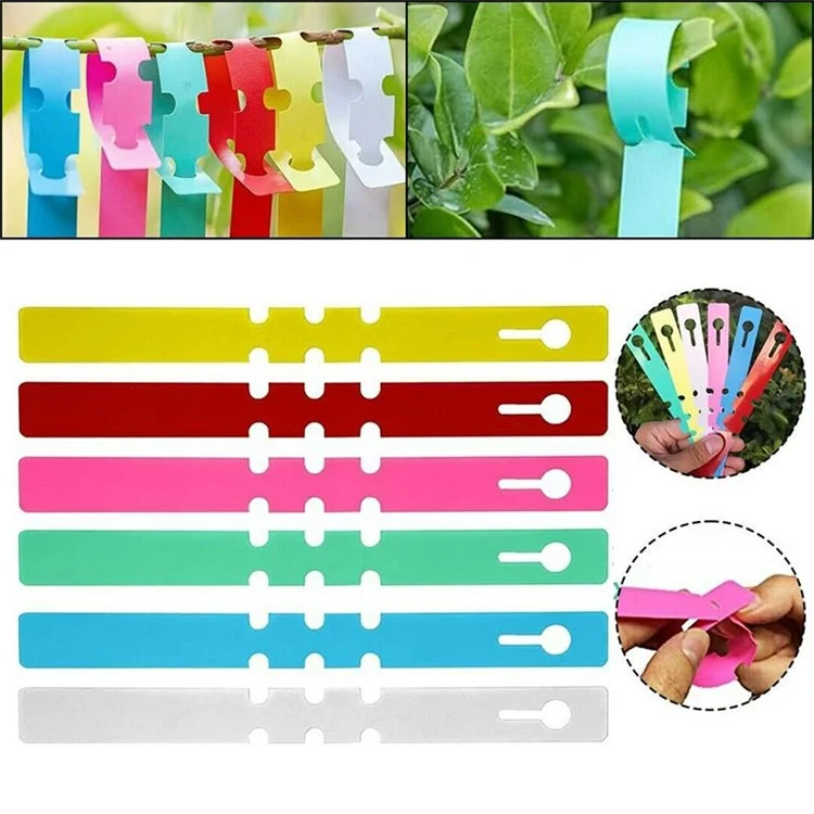 100Pcs Plastic Plant Tree Labels Tags Adjustable Garden Hanging Wrapping Tags - Blue