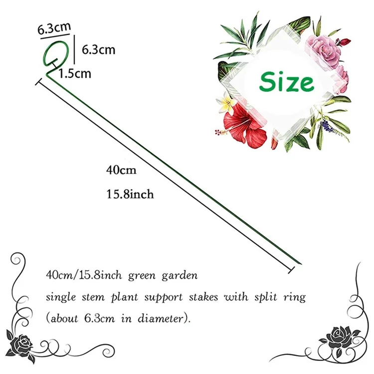 4pcs 40cm Jardin Single Settat Metal Ring Plant Plant Soutien Enjeux Pour Les Plantes D'escalade