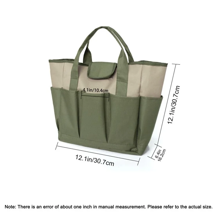 Sac à main pour outils de jardin en toile Oxford 9 poches - Vert armée + Kaki