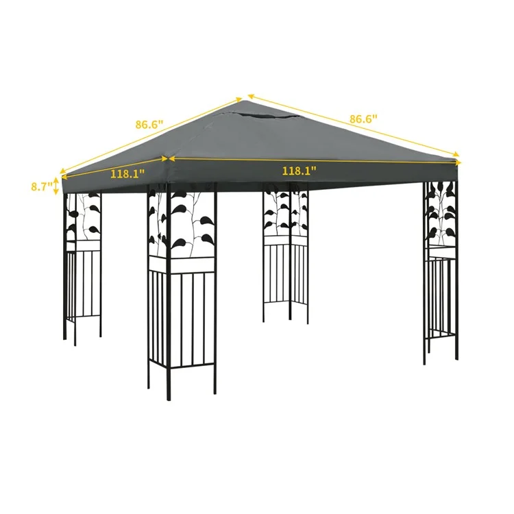Outdoor Gazebo Replacement Canopy 300D Waterproof Coated Fabric Garden Pavilion Sunshade Cover 300 x 300cm - Grey