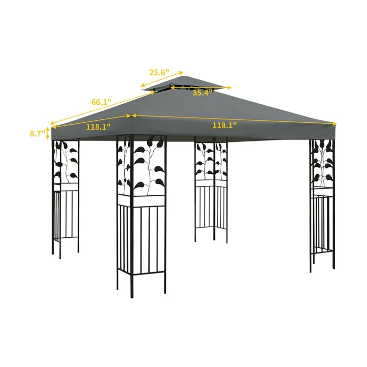 300 x 300cm Outdoor Gazebo Canopy 300D Polyester Waterproof Double Tier Sun Shade Tent - Grey