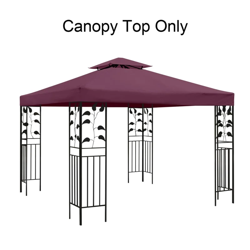 300 x 300cm Outdoor Gazebo Canopy 300D Polyester Waterproof Double Tier Sun Shade Tent - Wine Red